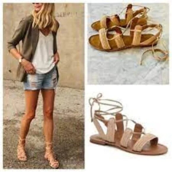 Franco Sarto Morale Beige Leather Gladiator Sandals - Picture 1 of 8
